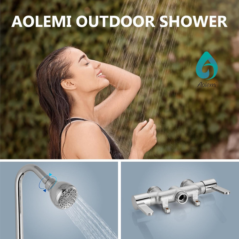 31" Outdoor Shower System Exposed Chrome Brass Mixing Valve 2-Handle Shower Kit gallery