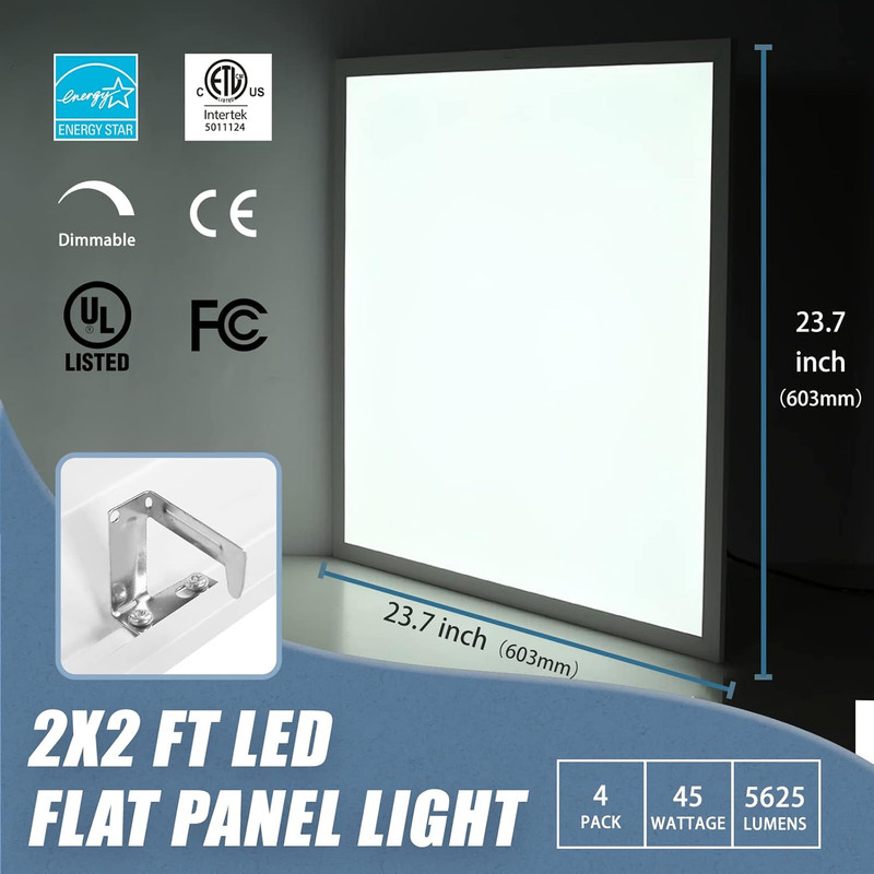 Adjustable 2X2 FT LED Flat Panel Light, 45W, Dimmable, 5625LM - 4 Pack gallery