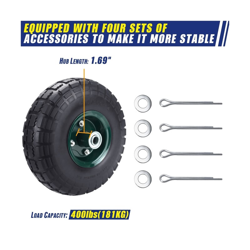 4 Pcs 10" Flat Free Tires Solid Pneumatic Tires Wheels, 4.10/3.50-4 Air Less ... gallery
