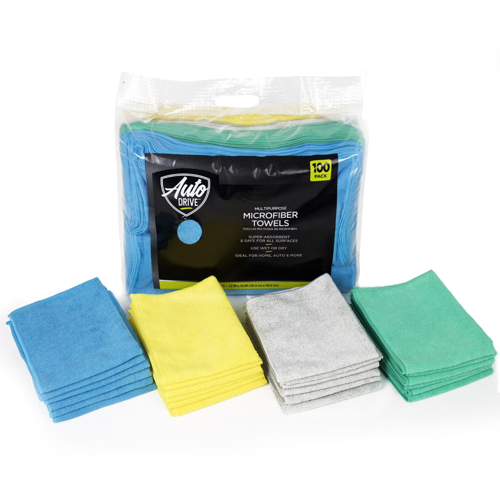Auto Drive Multipurpose Microfiber Towels, 12" x 16", 100 Pack