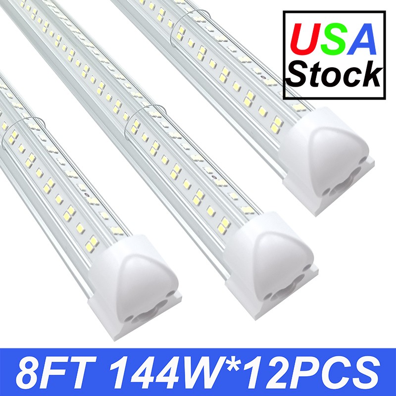 12 Pack LED Ceiling Light 8FT 144W 6500K Daylight T8 Integrate Fixture V Shaped