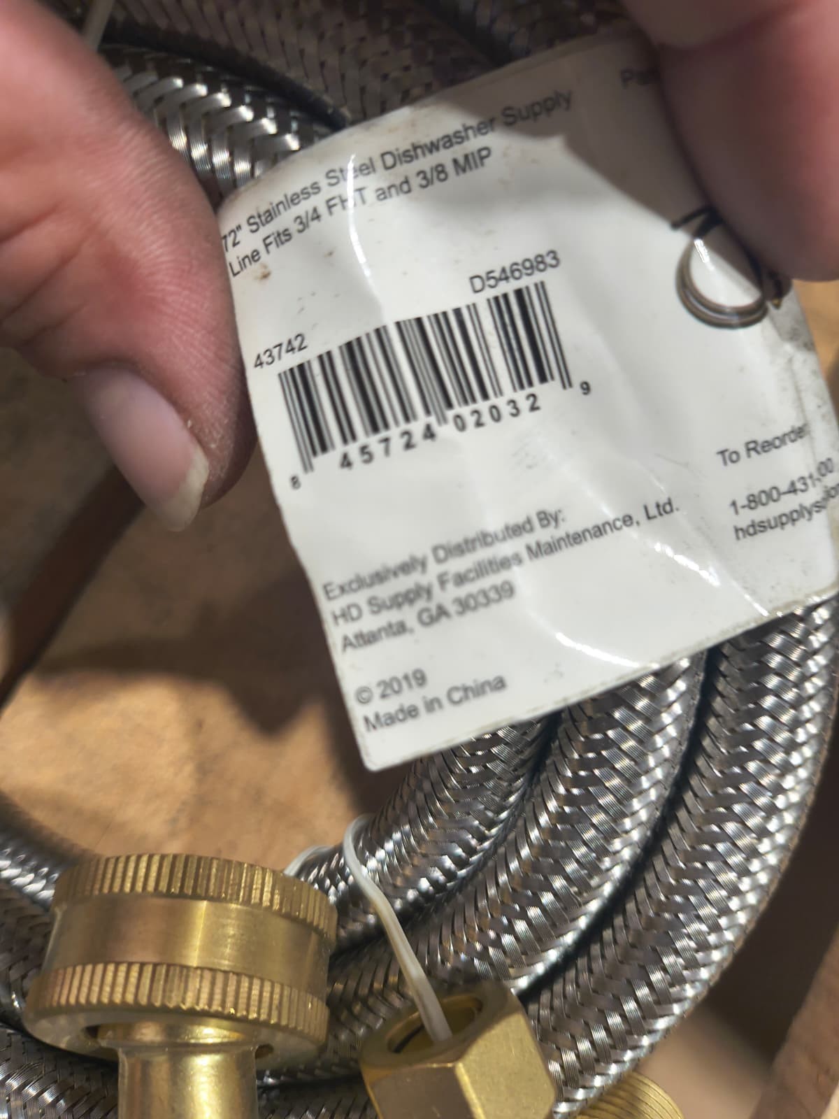HDS 72" Stainless Steel Dishwasher Supply Line Hose Fits 3/4" FHT & 3/8 MIP gallery