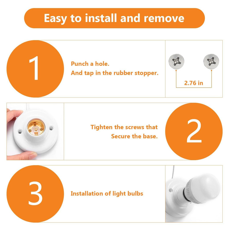  10Ft Light Bulb Socket with Cord,E26/ E27 Lamp Base Desktop, Light Socket with gallery