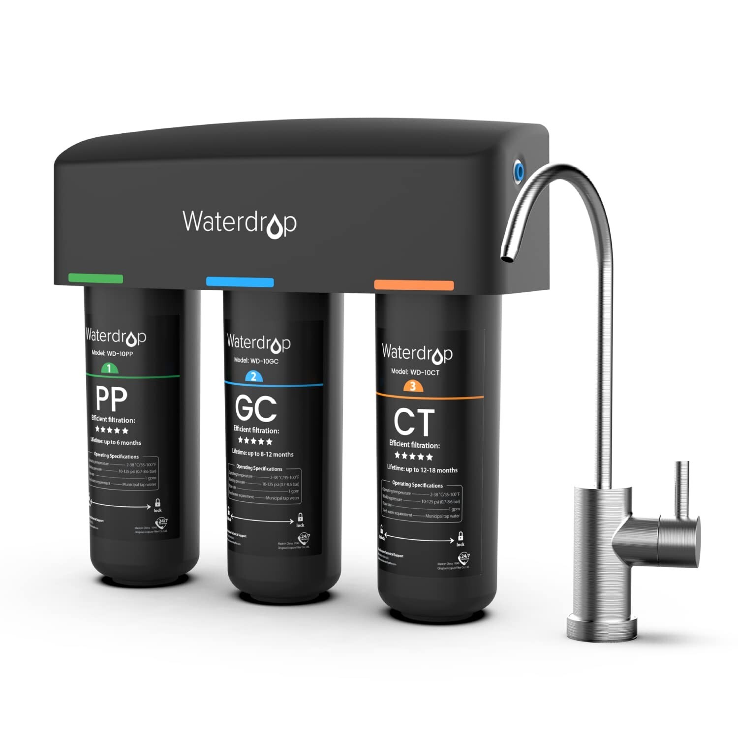 Waterdrop TSB 3-Stage High Capacity Under Sink Water Filter, Reduces PFAS/PFOA gallery
