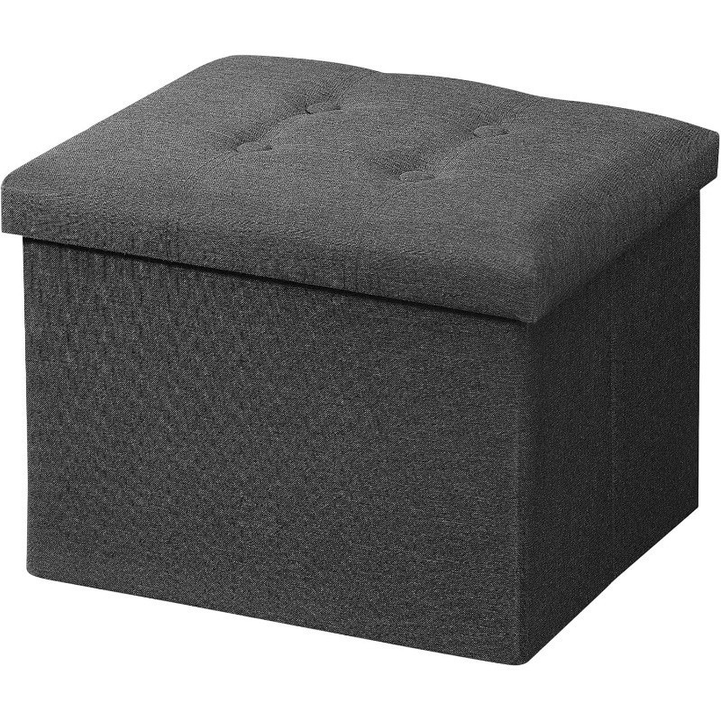 Storage Ottoman Folding Foot Rest Stool 17 inches Linen Footstool Bench gallery