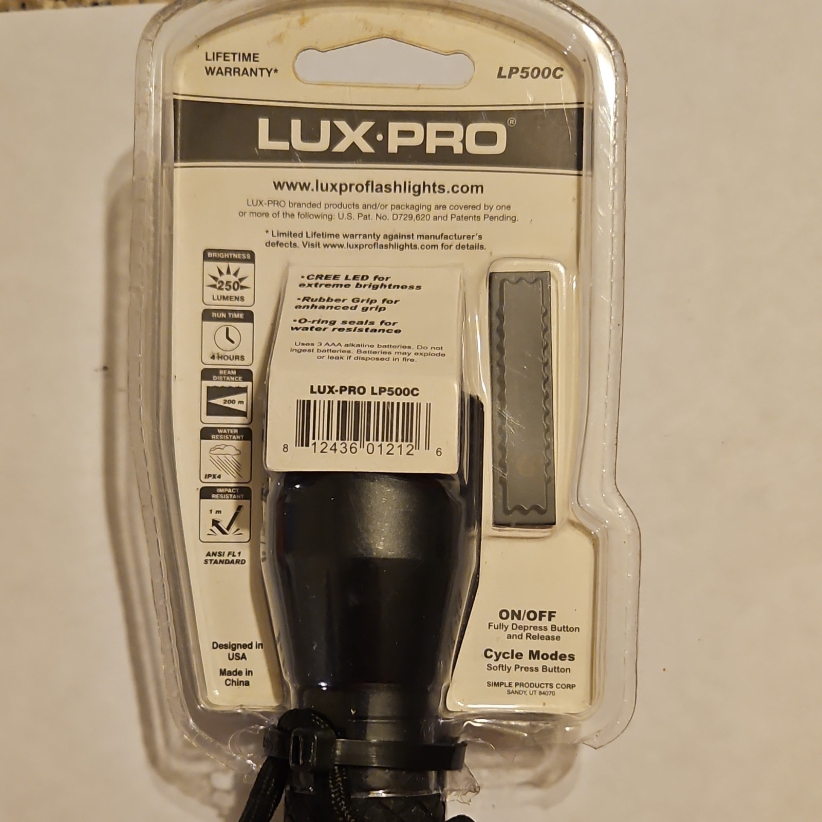 Lux-Pro 250 Lumen Tactical LED Flashlight IPX4 3 AAA Batteries Included gallery