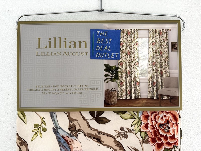 Lillian August Window Curtains 2 Panels 38 x 96" Cream Birds Drapers Back Tab gallery