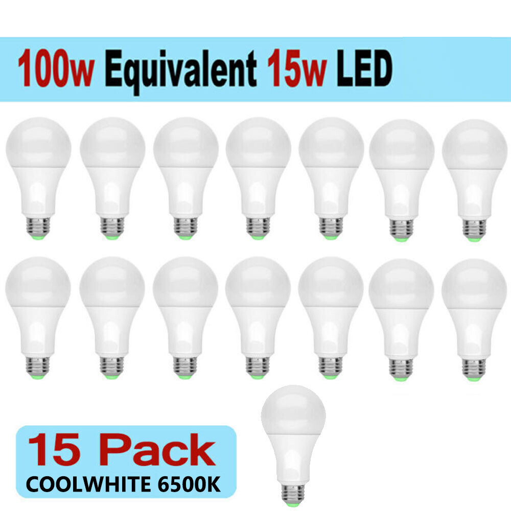 15 LED Light Bulbs 15W / 100W Replacement Daylight 6500K A19 E26 Lamp Cool White gallery