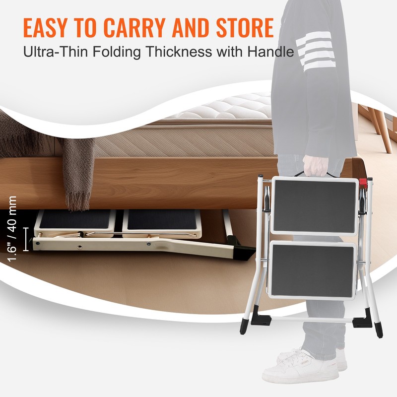 VEVOR Step Stool Ladder 2-Step Foldable 3 Adjustable Height Max Load 330lbs gallery