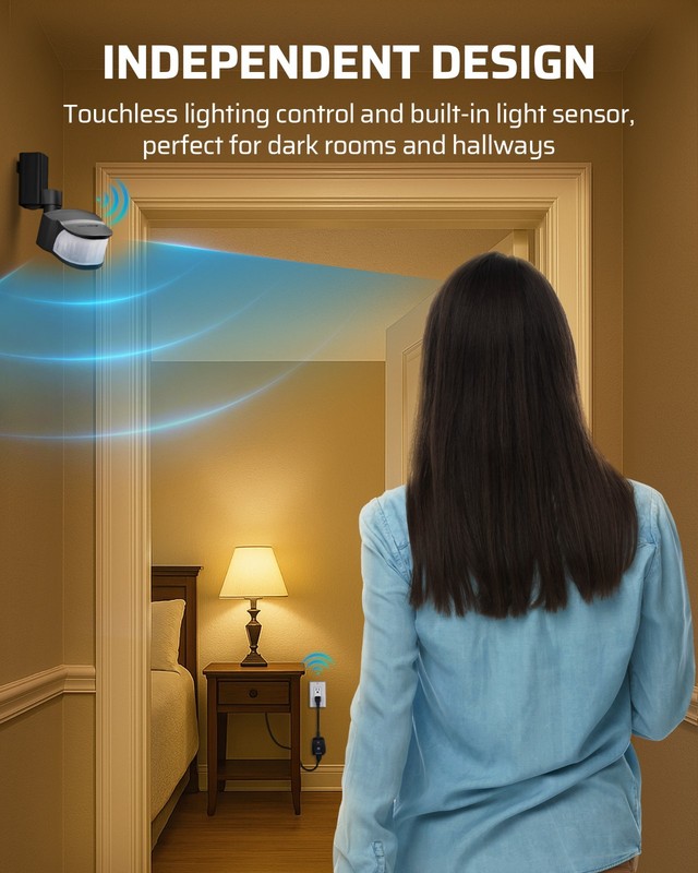 DEWENWILS Wireless Motion Sensor Outlet, No Wiring, Indoor Outdoor, 50FT Range gallery