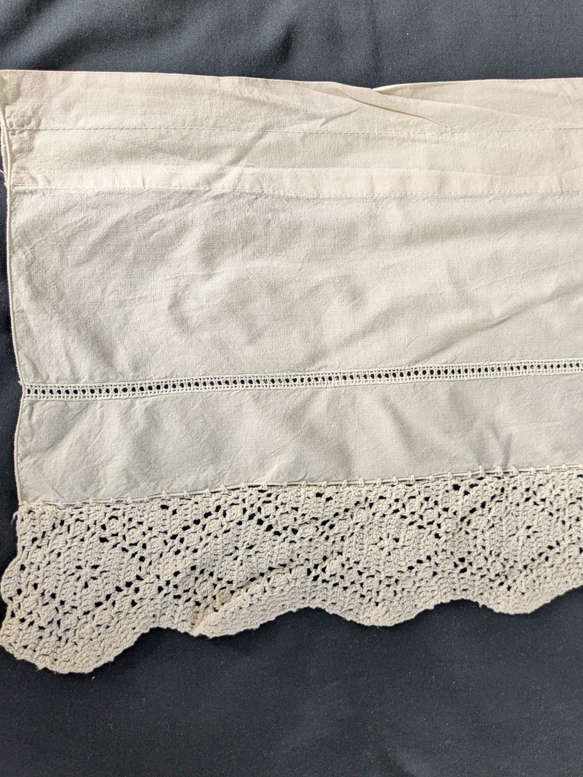 Essential Home Linen Valance Curtain Cream Ivory with Crocheted Edge 14x 57 gallery