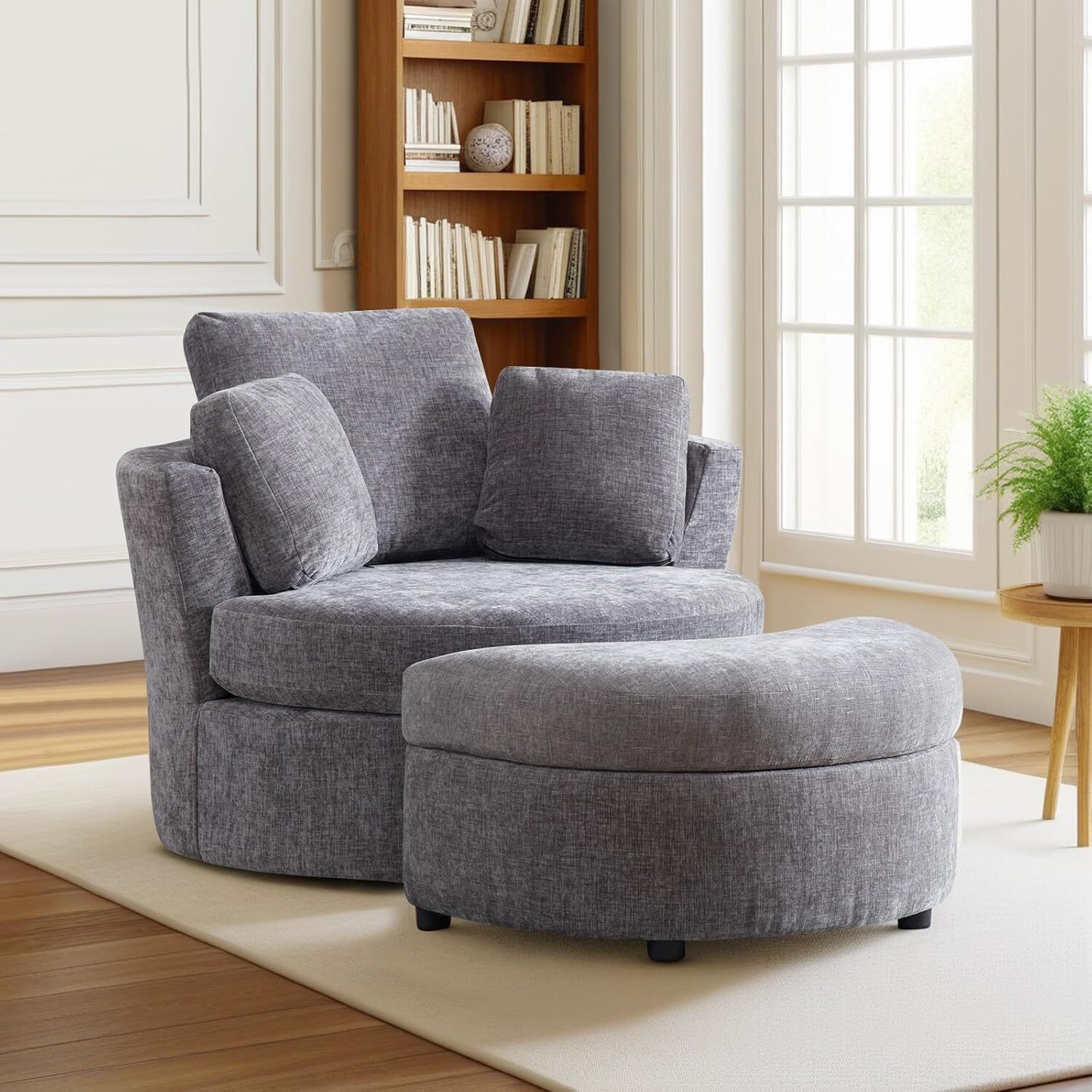 42" W Oversized Swivel Accent Chair with Half Moon Storage Ottoman gallery