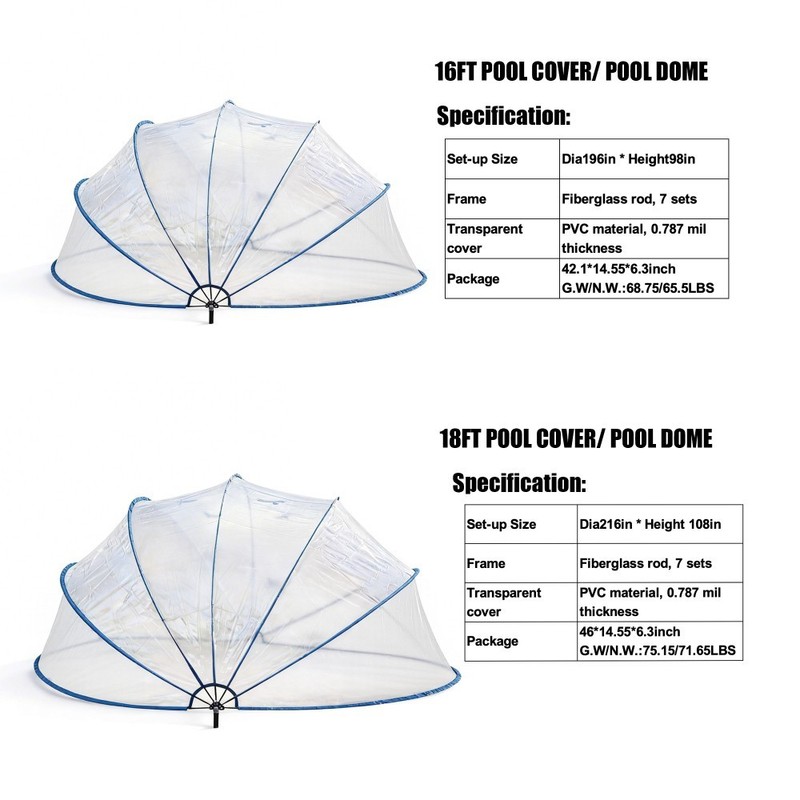 Retractable Pool Cover for Above Ground Pools, 16.4/18ft PVC Solar Heating Dome gallery