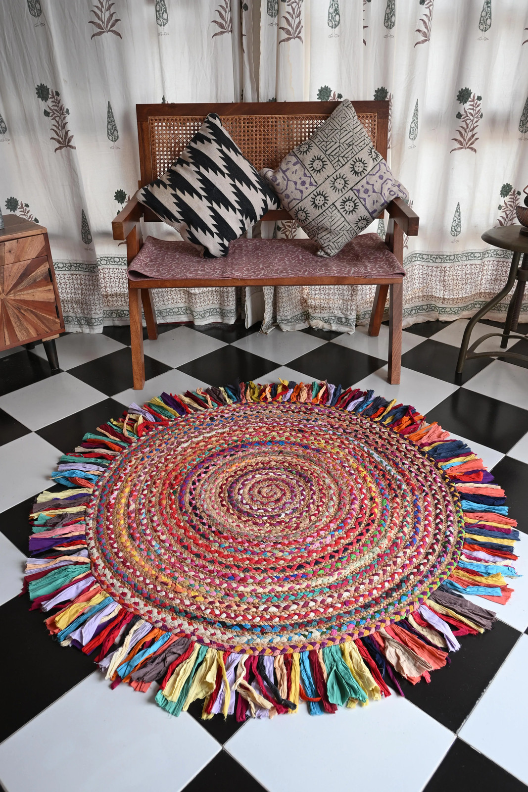 Rugmoda Jute Multicolor Braided 4x4 ft Round Living Room Area Rug Bohemian Decor gallery