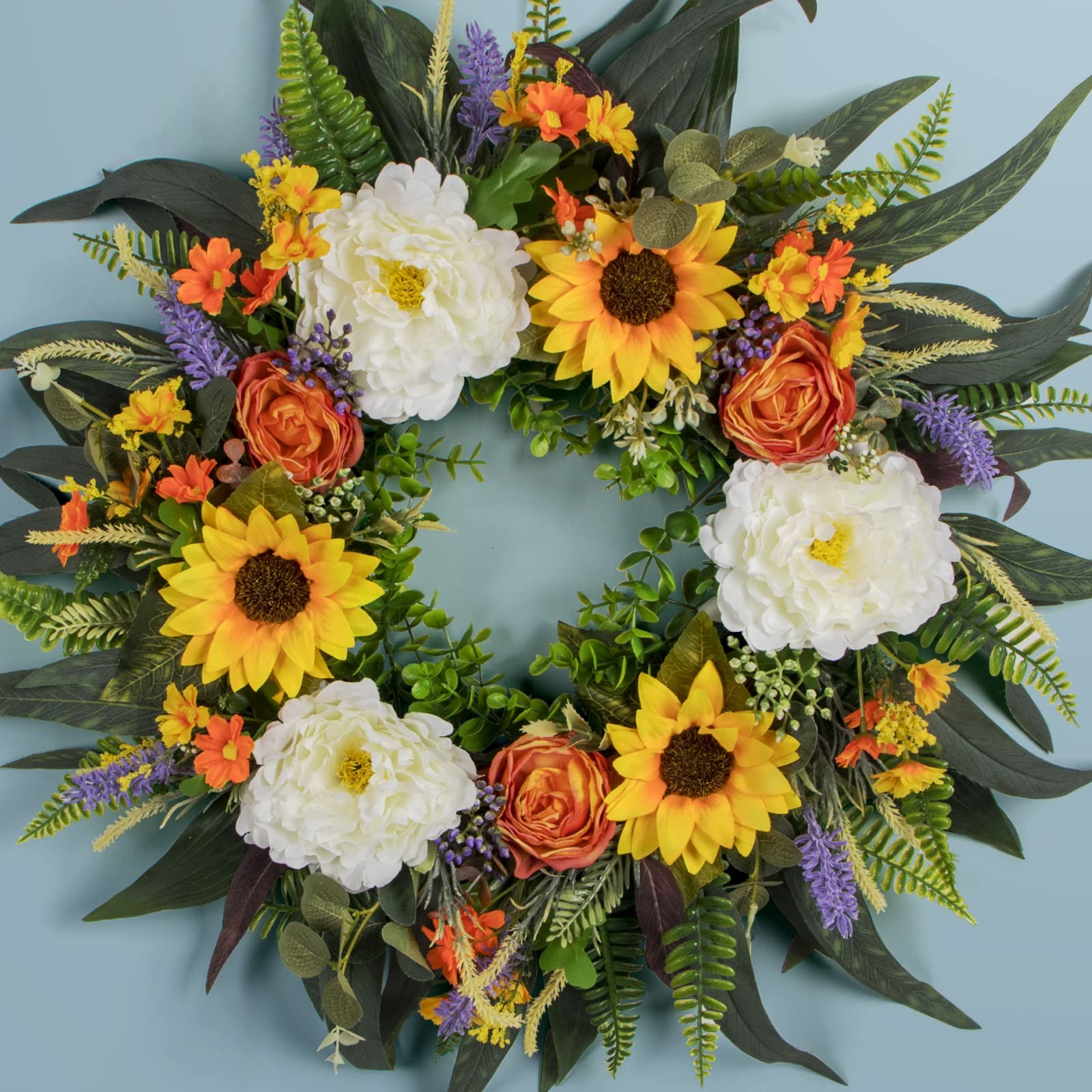 Kmise Spring Wreath Fall Decor Wreath for Front Door-23 Inch Summer Peony gallery