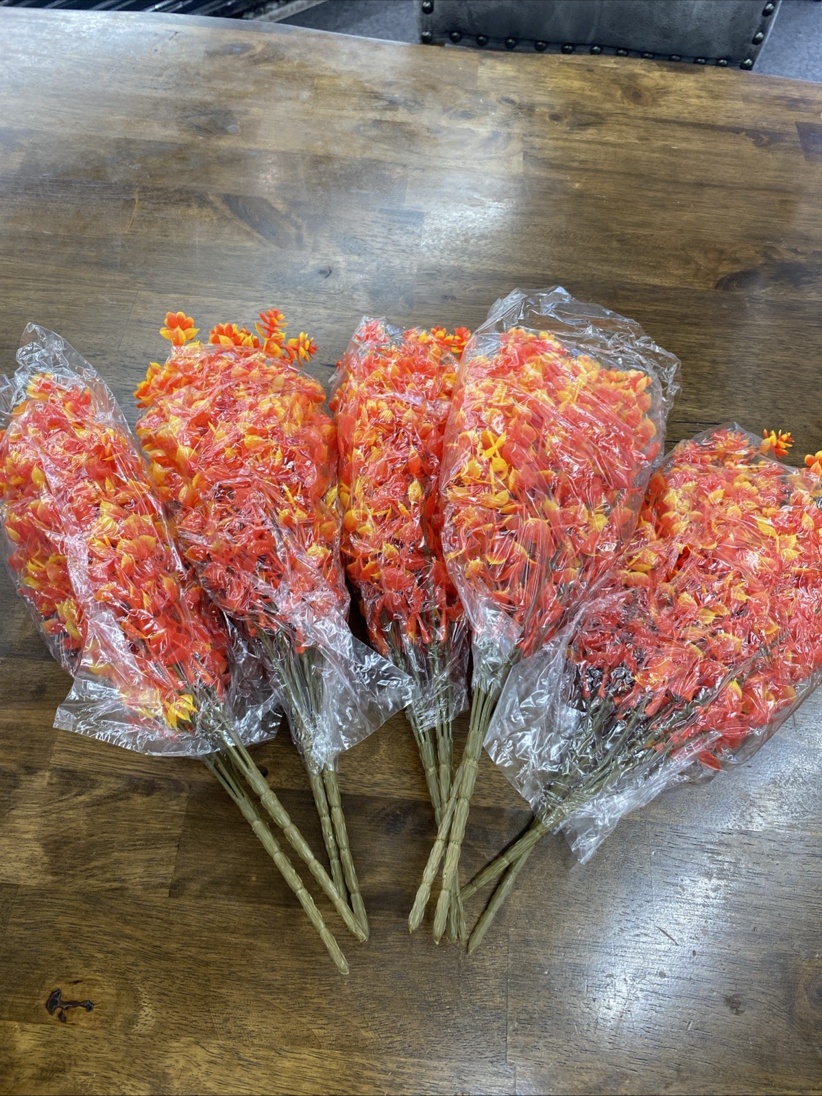 Artificial Orange & Yellow Flower Stems Bundle – Lot of 6 Faux Floral Stems gallery