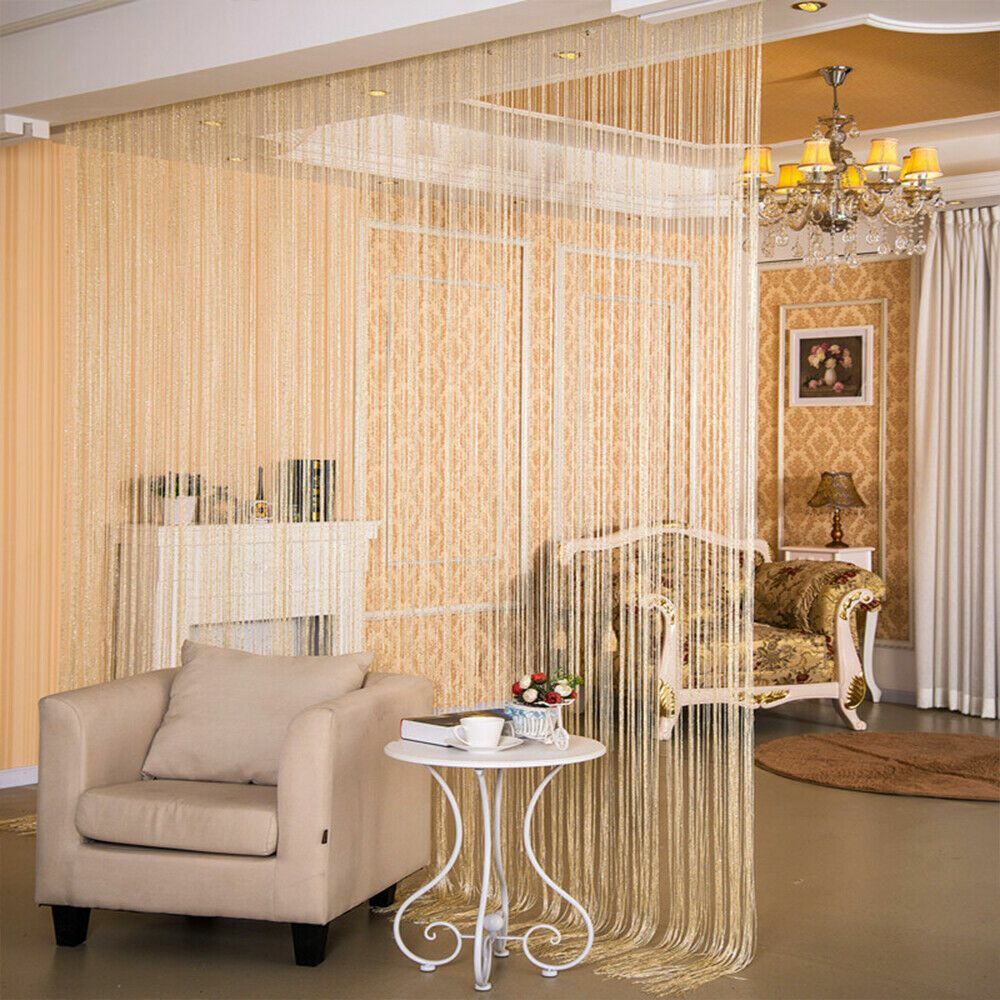 Gold Tassel String Door Curtain Beads Room Divider Crystal Fringe Window Panel gallery