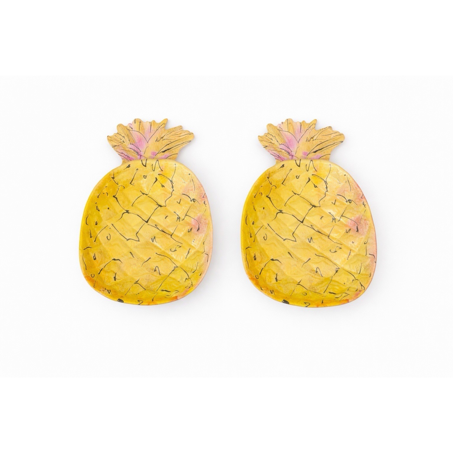 Outdoor Collection Yellow & Pink Pineapple Shaped MELAMINE Dinner Bowls Set 2 gallery