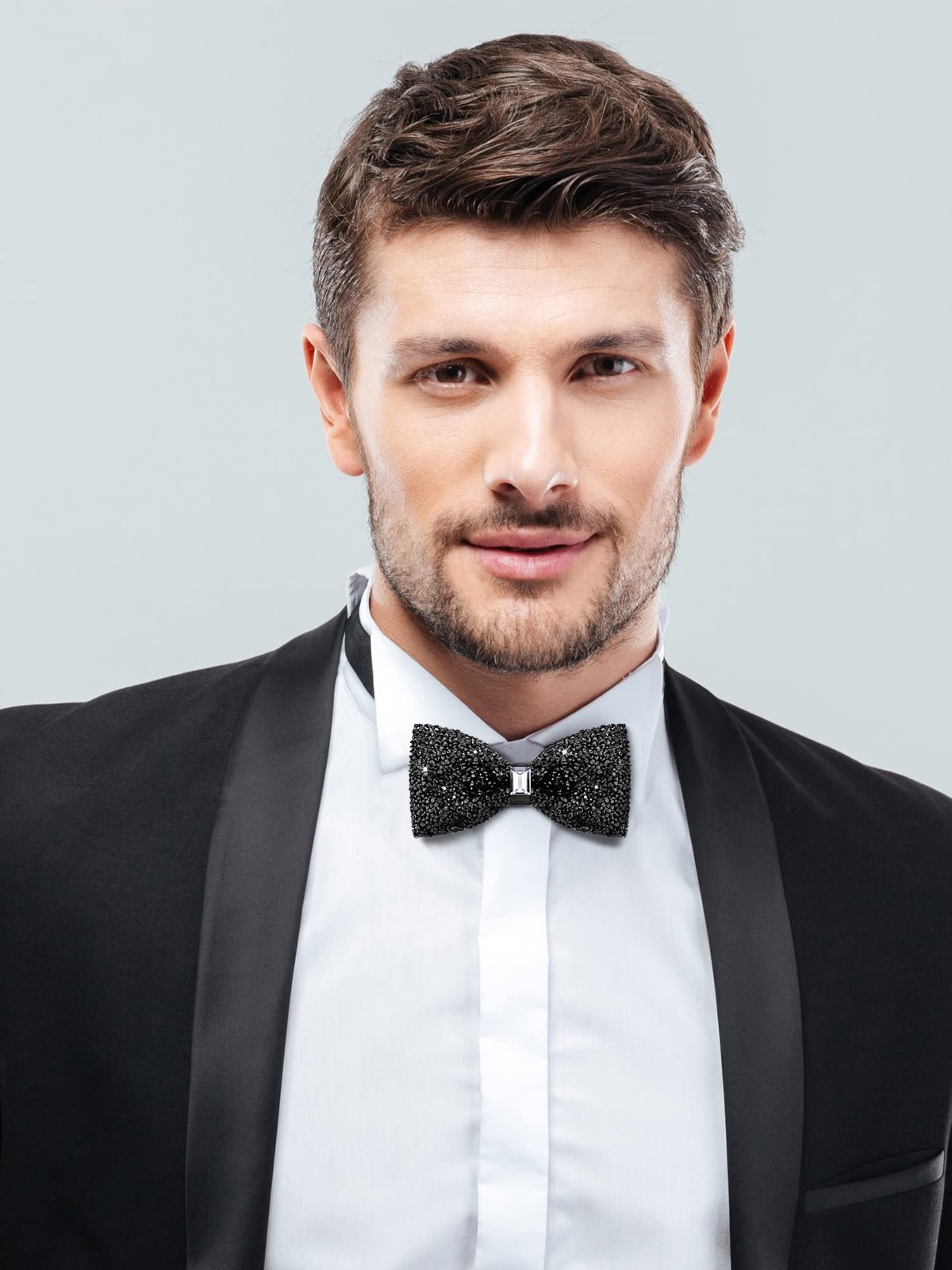 3 Pieces Rhinestone Bow Ties for Men Pre-tied Bow Black Black Silver Silver gallery