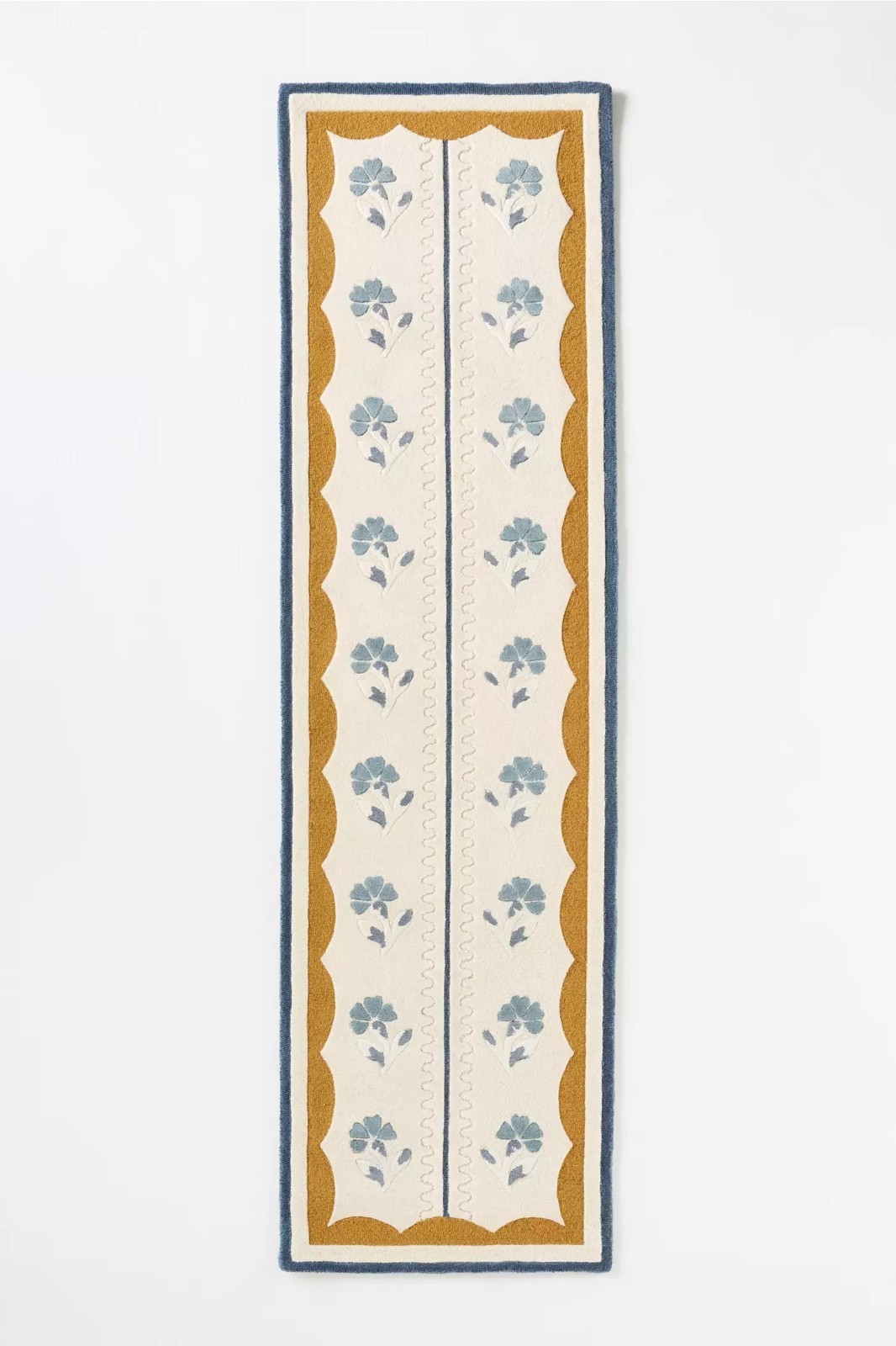 Hand-Tufted Wool Viscose Floral Area Rug Blue Ivory Mustard Border Modern Decor gallery