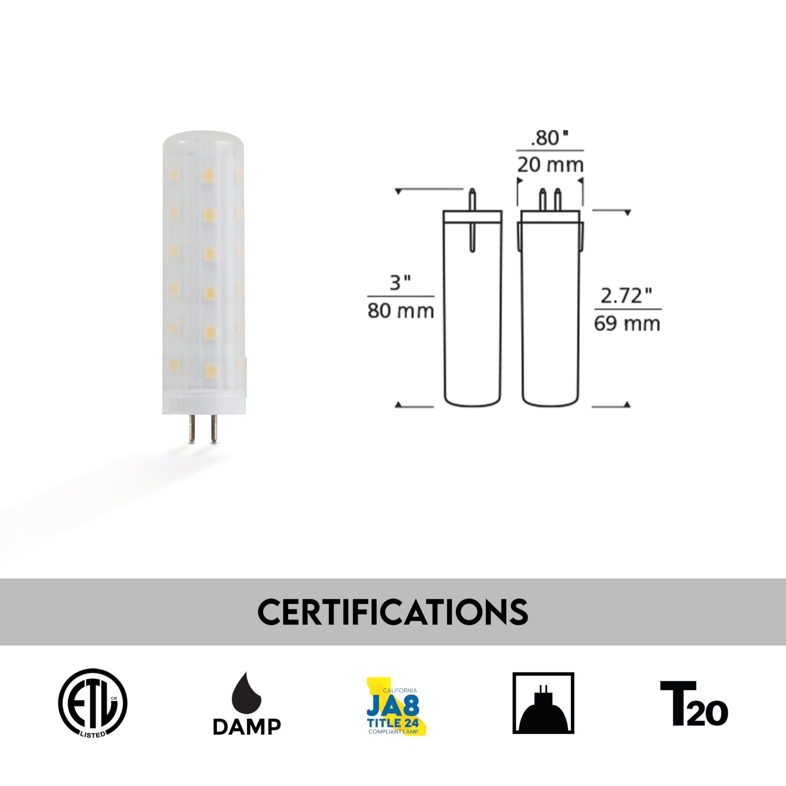 Tech Lighting LED Bi-Pin Replacement Module, Dimmable, 3000K, GY 6.35 (Tall) gallery