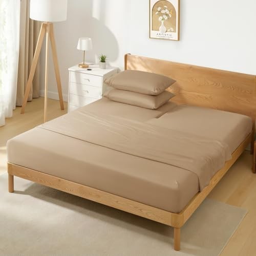 Split Head King Sheet Set - 4 Pieces Flex Top King Sheets for Adjustable Taupe gallery