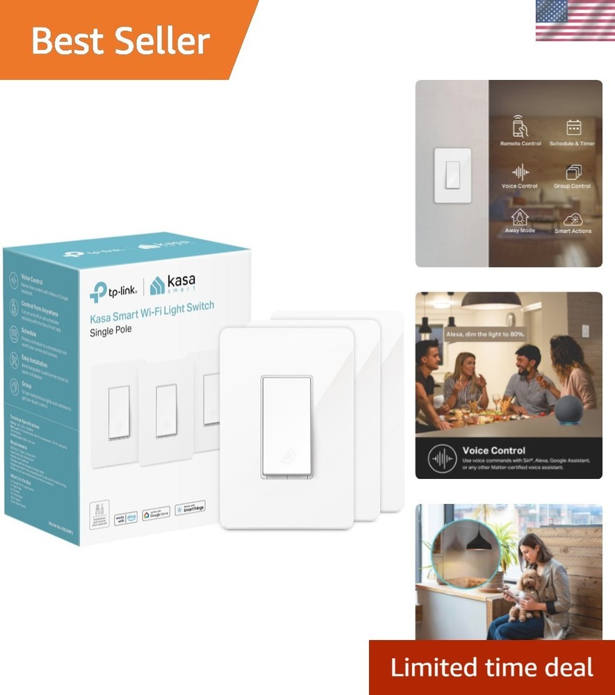 Smart Wi-Fi Light Switch, 3-Pack - Voice Control, No Hub Required, Easy Install