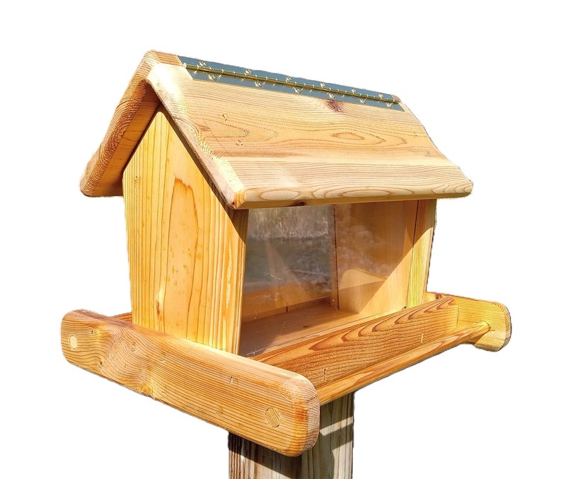 Rustic, large, handmade, cedar wood, square post mount bird feeder, TBNUP #1 gallery