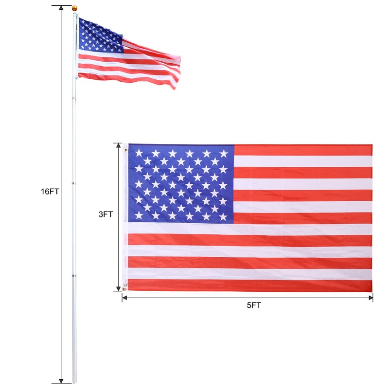 16FT Telescopic Flag Pole Kit Sectional Flag Pole Kit Outdoor Inground Flag Pole gallery