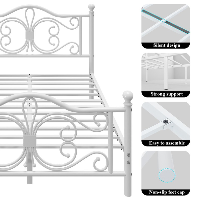 Queen/Twin/Full Metal Platform Bed Frame with White Headboard & Footboard gallery