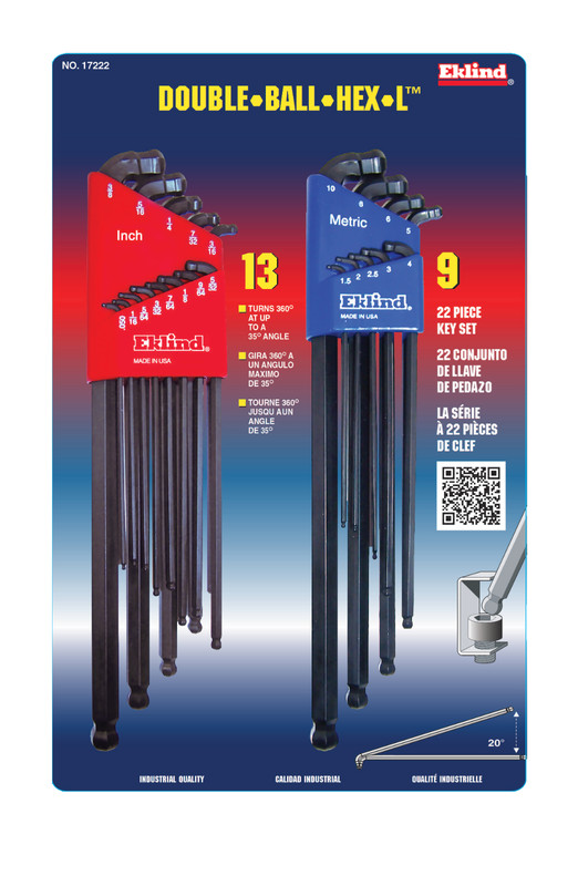 Eklind Ball End Extra Long Stubby Hex Wrench Key Set 22pc Metric SAE USA 17222 gallery