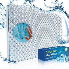 Thin Cooling Gel Memory Foam Pillow 2 25in Low Profile for Stomach Sleepers