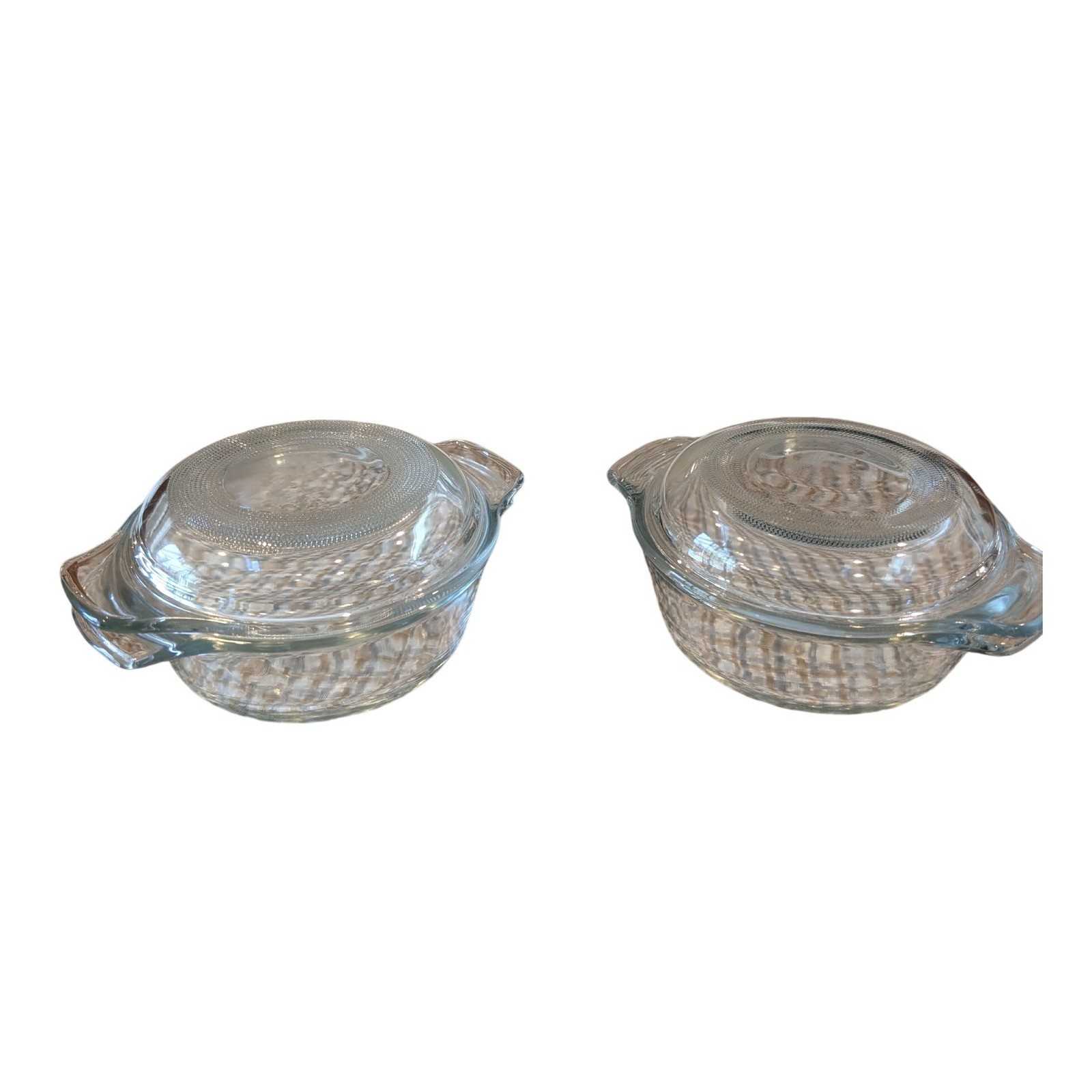 Anchor Hocking Fire-King Clear Glass 12oz Individual Casserole Dishes Lids Set 2 gallery