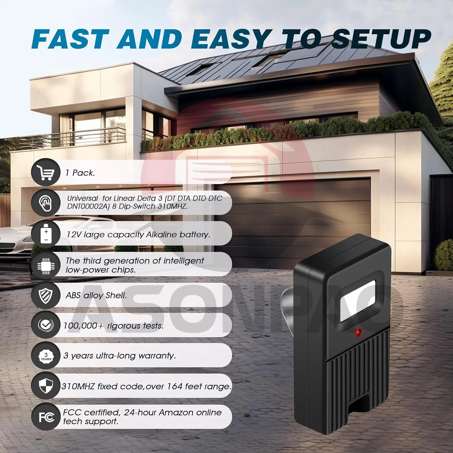 1 Linear DTC Delta 3 Garage Door gate Remote 8 Dip Switch 310 MHZ DT DTA Black gallery
