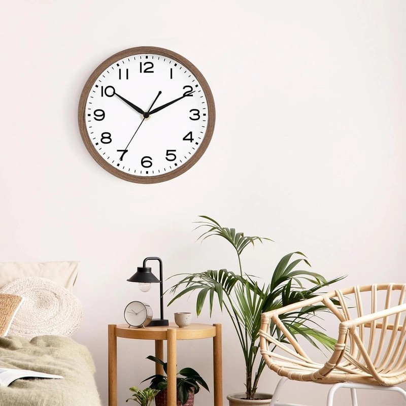 Chic 10-Inch Walnut Grain Wall Clock - Silent Quartz Movement for Modern Spaces gallery