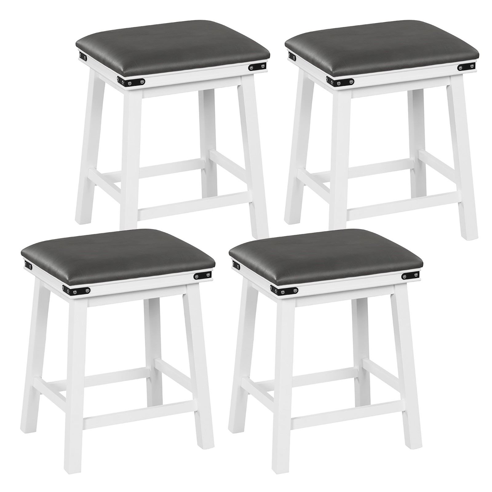 4PCS PU Leather Bar Stools 24" Counter Height Dining Stools w/Upholstered Seat gallery
