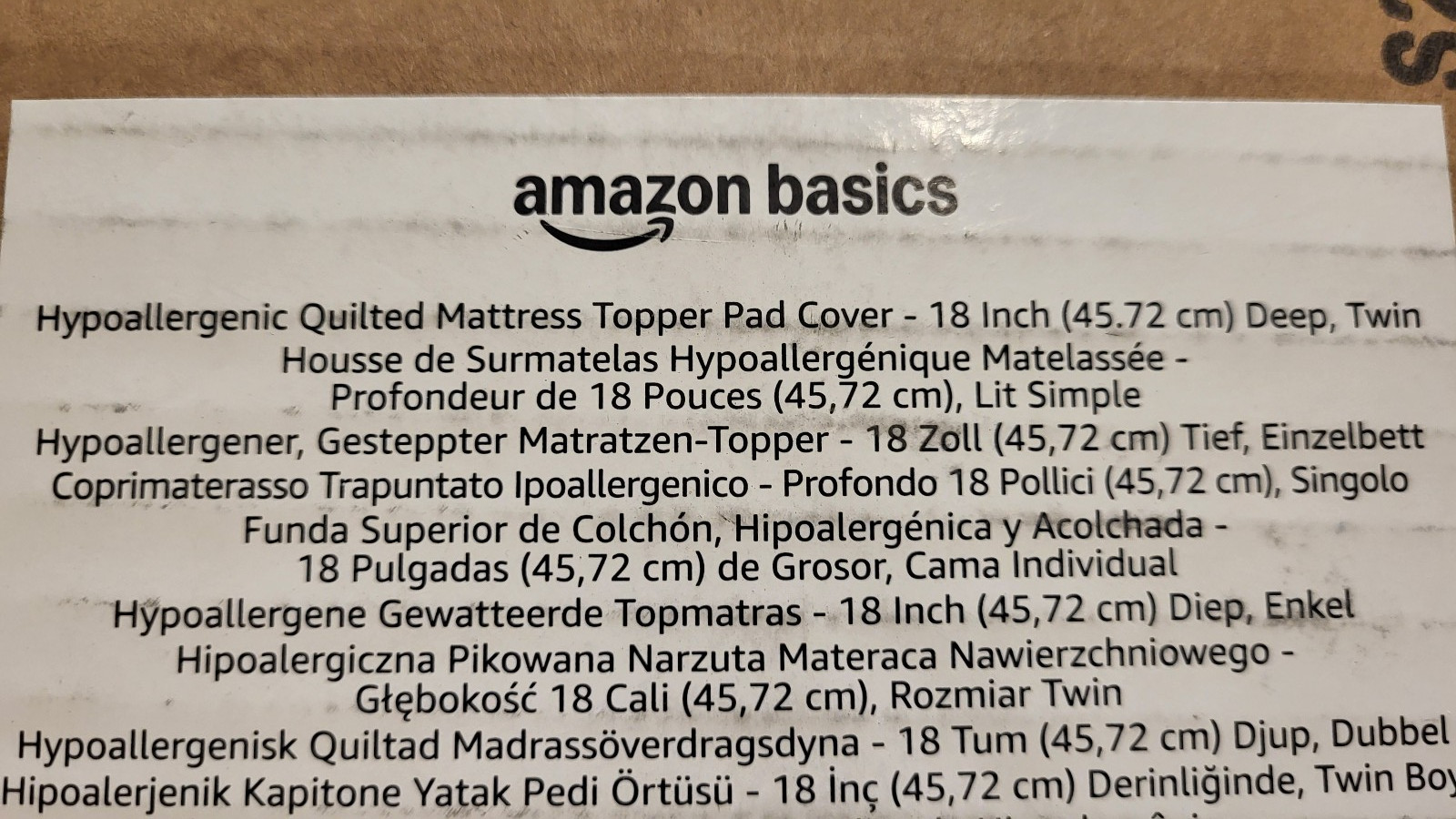 Amazon Basics Hypoallergenic Quilted Mattress Topper Pad, 18 Inches Deep, Twin, gallery
