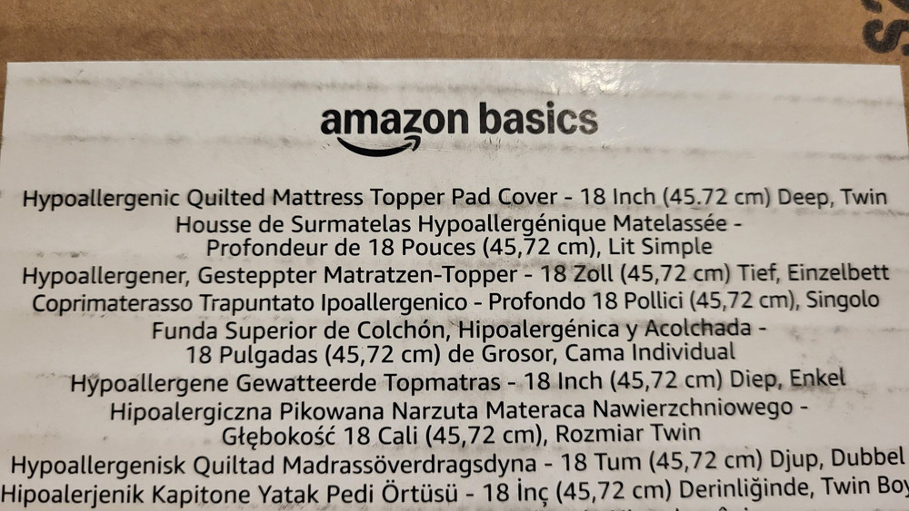 Amazon Basics Hypoallergenic Quilted Mattress Topper Pad, 18 Inches Deep, Twin,