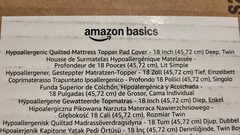 Amazon Basics Hypoallergenic Quilted Mattress Topper Pad, 18 Inches Deep, Twin,