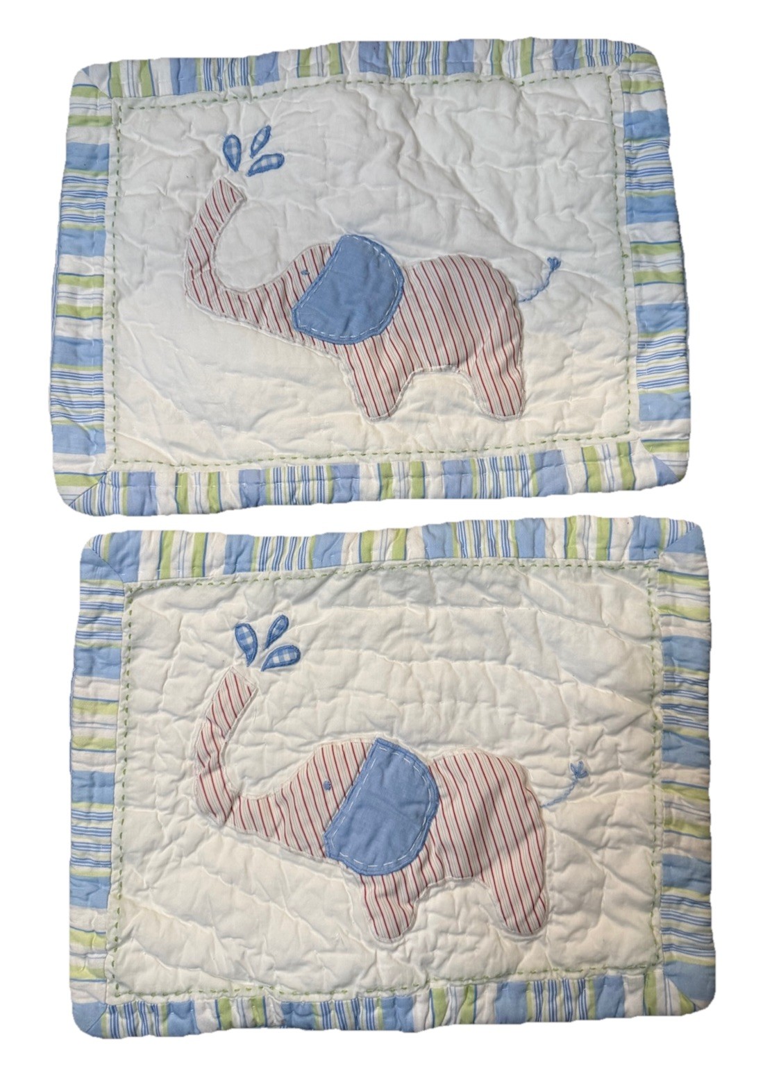 Pottery Barn Kids Elephant Quilted Pillow Shams 2 Blue Green 16x12 Nursery gallery