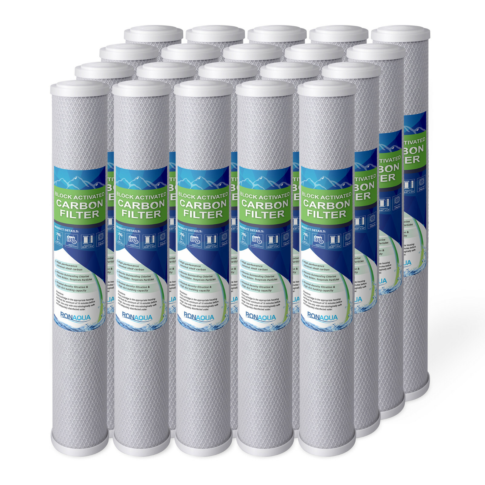 20" x 2.5" Block Carbon Water Filter 5 Micron Whole House Cartridges Set of 20 gallery