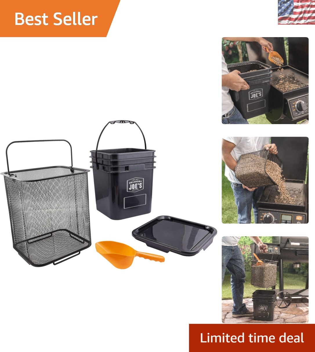 Compact Black Pellet Storage Bucket with Clean Burn Filter & Scoop Included gallery
