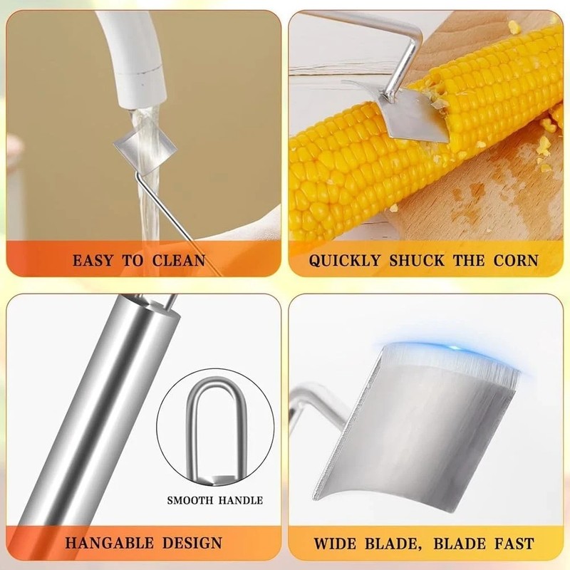 2PC Corn Peeler Stainless Steel Corn Cob Stripping Tool w/ Hook Long Handle Corn gallery