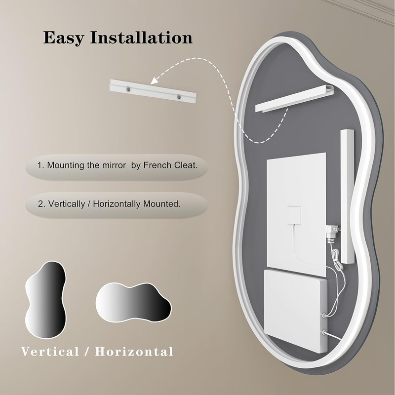 Irregular Backlit Bathroom Mirror with Lights 20 x 32, Asymmetrical Cloud Led gallery