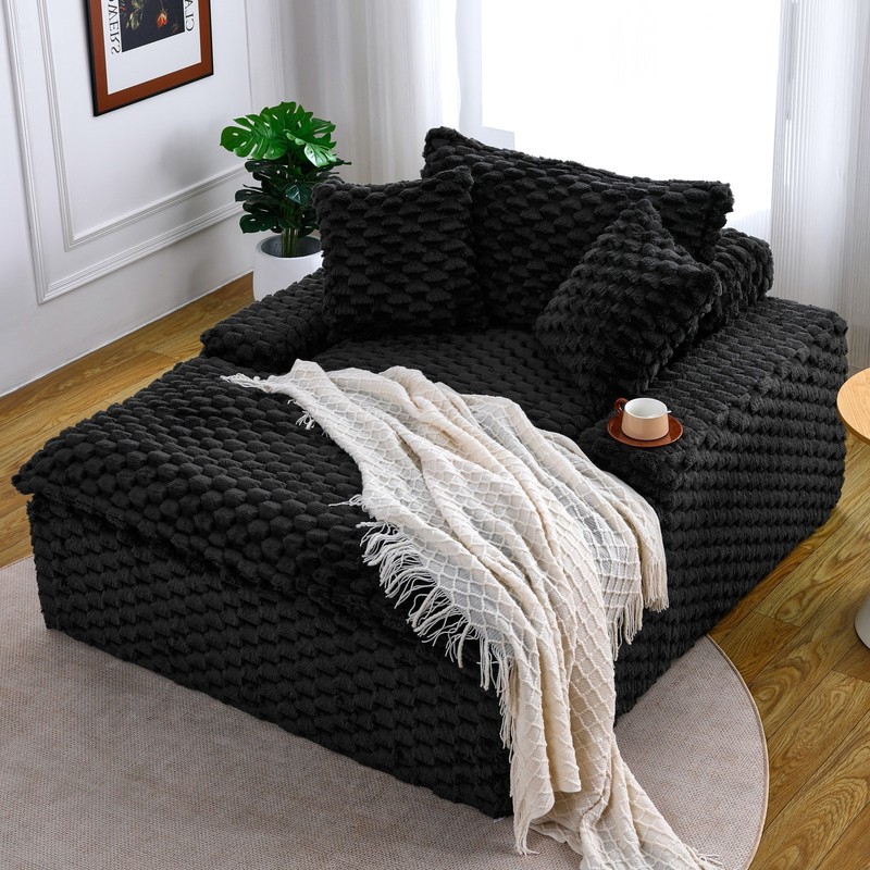 Luxury Single Sofa Couch Polyester Blend Loveseat Bearing Sofa w/Two Pillows gallery