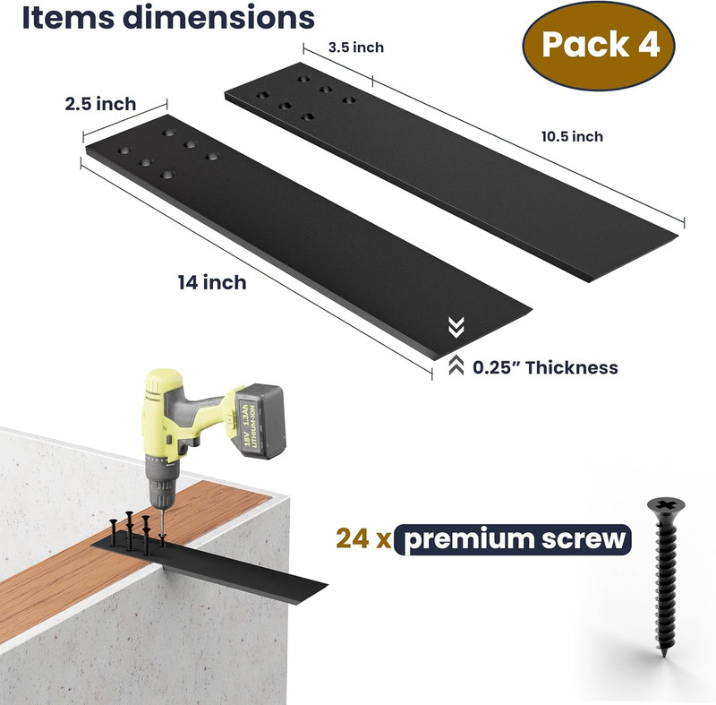 14" Countertop Support Brackets (4 Pcs) for Granite - Heavy Duty L Shelf Bracket gallery