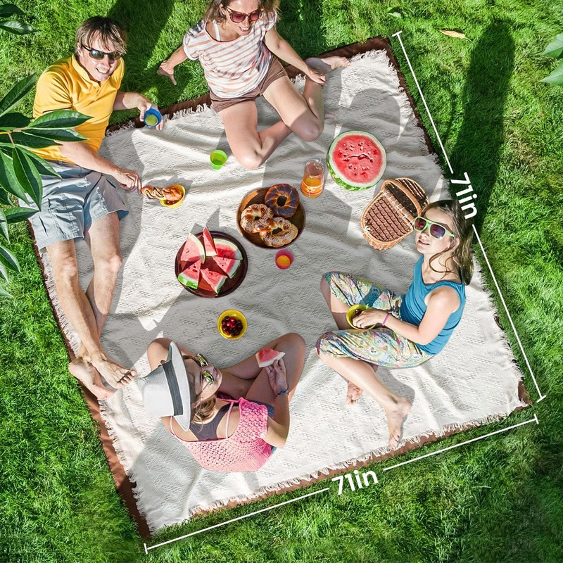 Tiny Land Picnic Blankets, 2 in1 Double Layer Waterproof Mat 71in*71in, White gallery