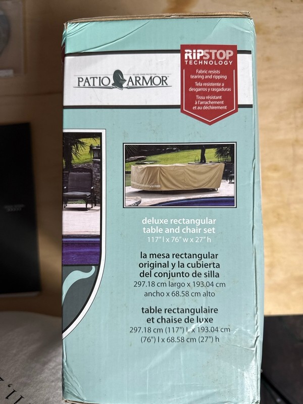 Patio Armor Deluxe Rectangular Patio Table Chair Set Cover 117x76x27 Ripstop SF4 gallery