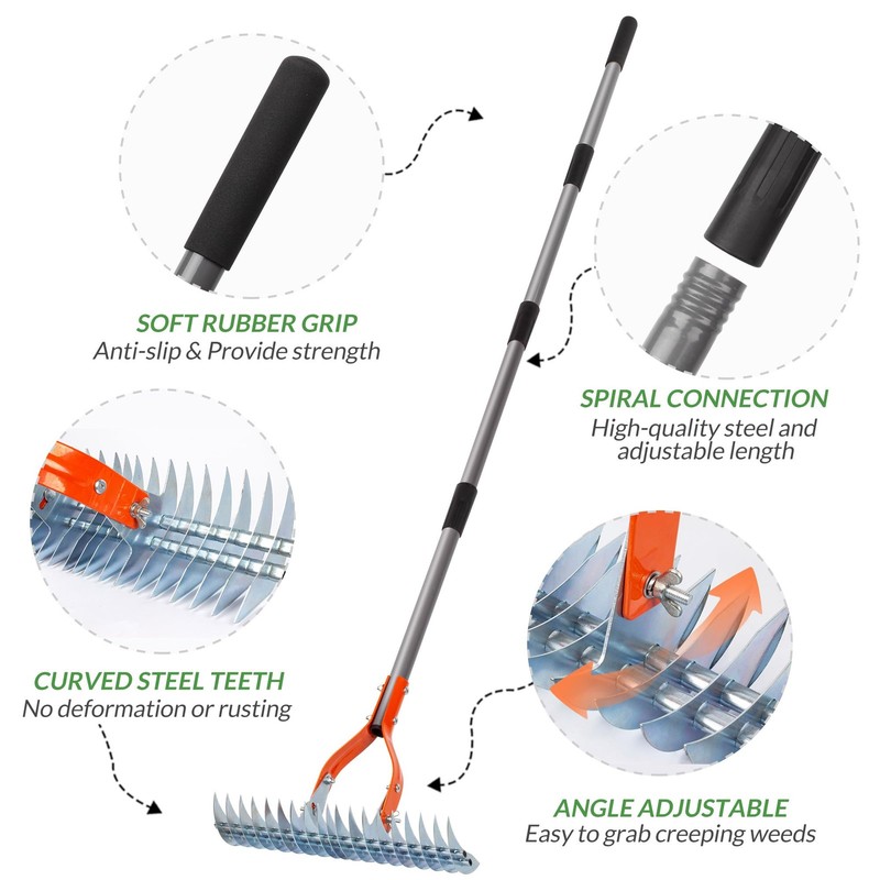 Thatch Rake for Lawn, 15-Inch Dethatcher Rake with Adjustable Sectional Handl... gallery