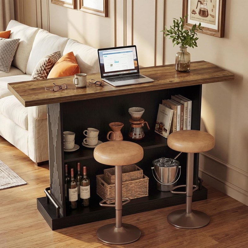 63 Inch Rectangular Bar Table Modern Counter Height Pub Table with Storage Shelf gallery